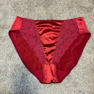 Vintage Underwear Panties Plus Size 11 Red Satin Nylon Lace Sexy